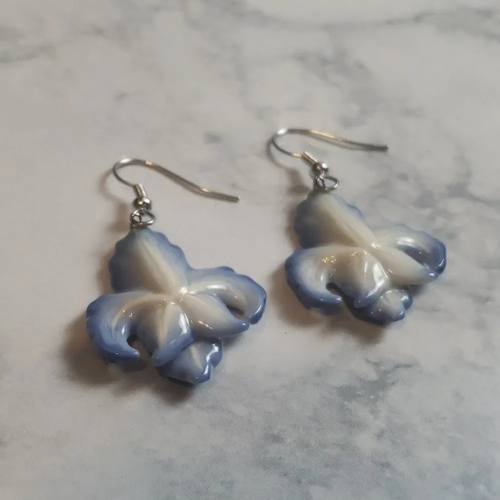 Franz‎ Porcelain Blue Iris Flower Rhodium Plated Brass Porcelain Necklace